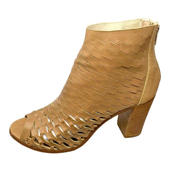 Piampiani Tan Laser Cut Leather Open Toe Booties - Picture 4 of 12